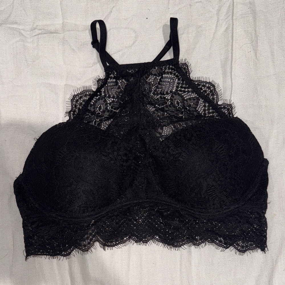 PINK Victoria's Secret Black Lace High-Neck Bralette